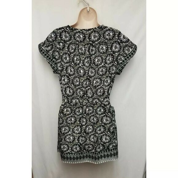Gap Floral Geometric Tie Neck Casual Short Dress Cap Sleeve Front Pockets Small - Picture 5 of 7